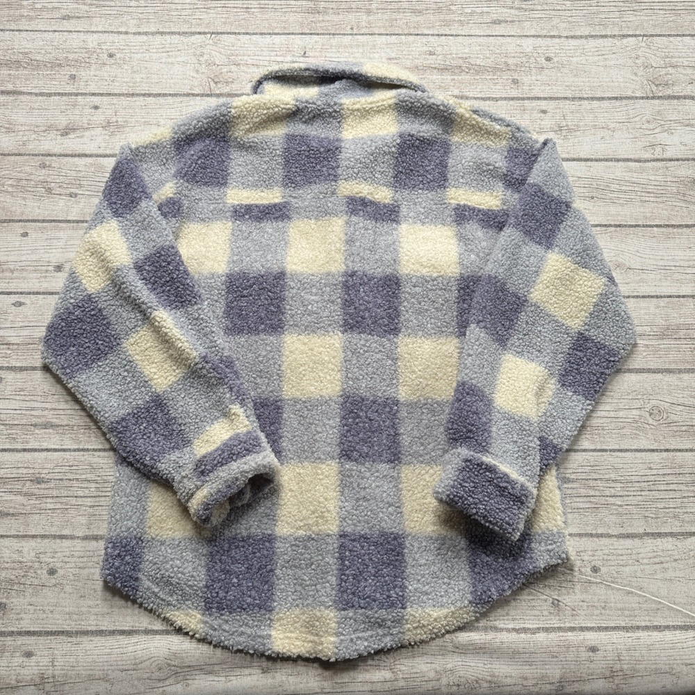 Aeropostale Shacket Women's Medium Blue Cream Plaid Sherpa Fleece Lined Utility - Picture 2 of 5